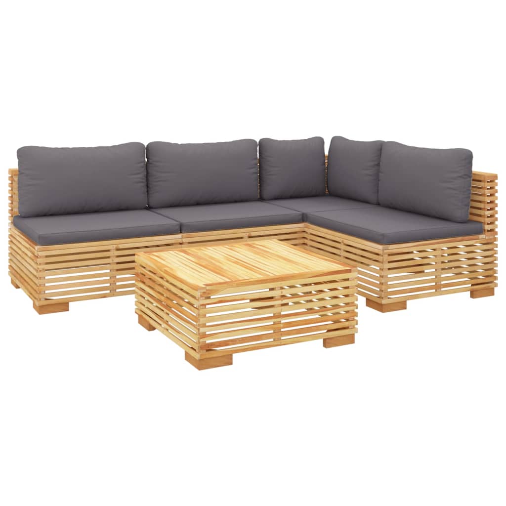 Set mobilier grădină cu perne, 5 piese, lemn masiv de tec - Lando