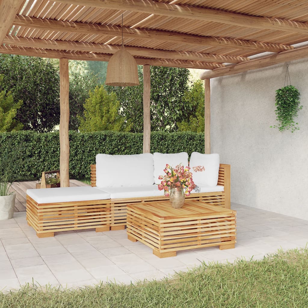 Set mobilier grădină cu perne, 4 piese, lemn masiv de tec - Lando