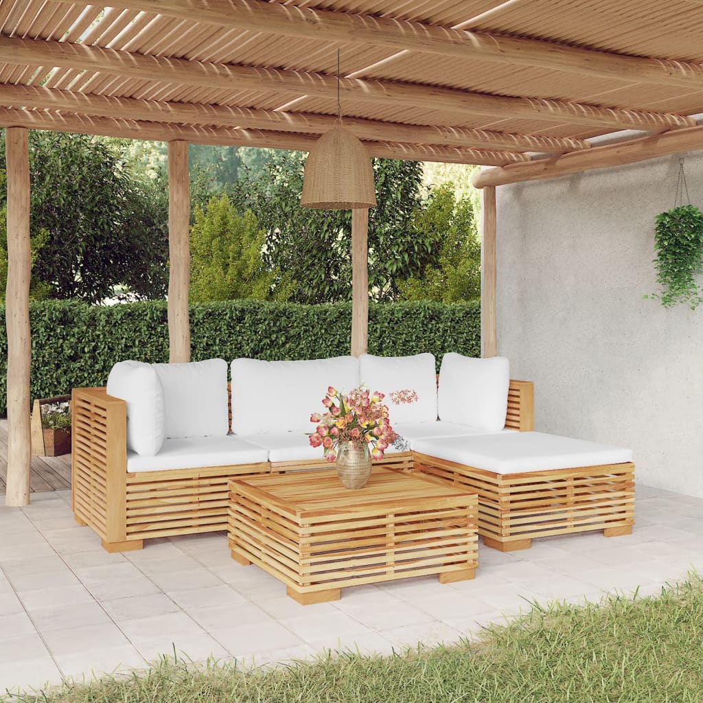 Set mobilier grădină cu perne, 5 piese, lemn masiv de tec - Lando