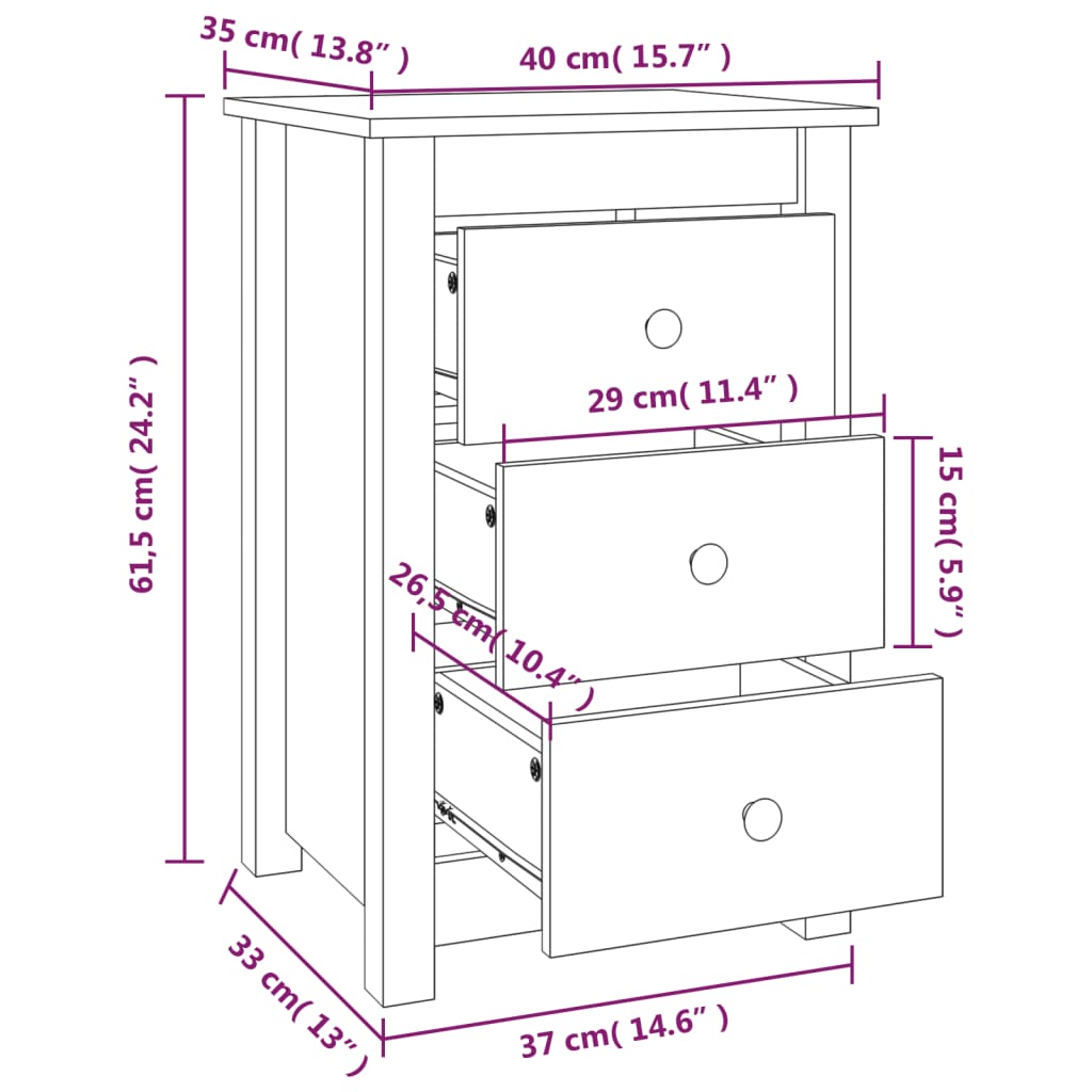 Noptiere, 2 buc., gri, 40x35x61,5 cm, lemn masiv de pin - Lando