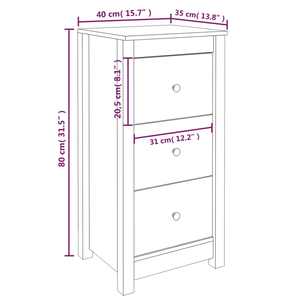 Servante, 2 buc., negru, 40x35x80 cm, lemn masiv de pin - Lando