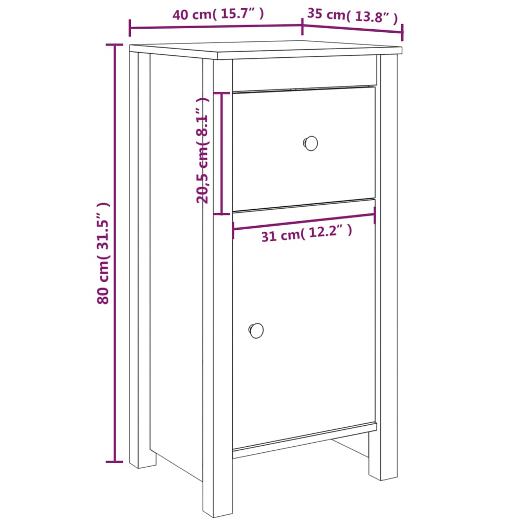 Servante, 2 buc., alb, 40x35x80 cm, lemn masiv de pin Lando - Lando