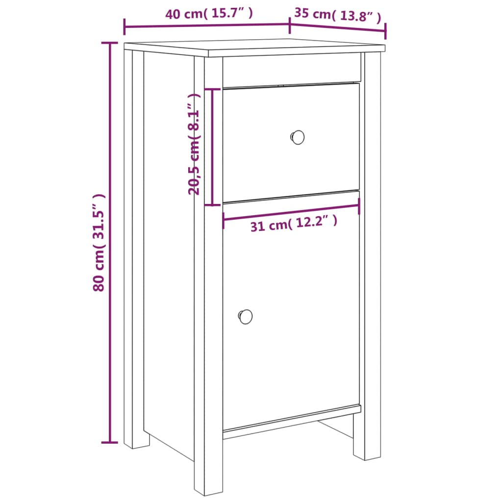 Servante, 2 buc., maro miere, 40x35x80 cm, lemn masiv de pin Lando - Lando