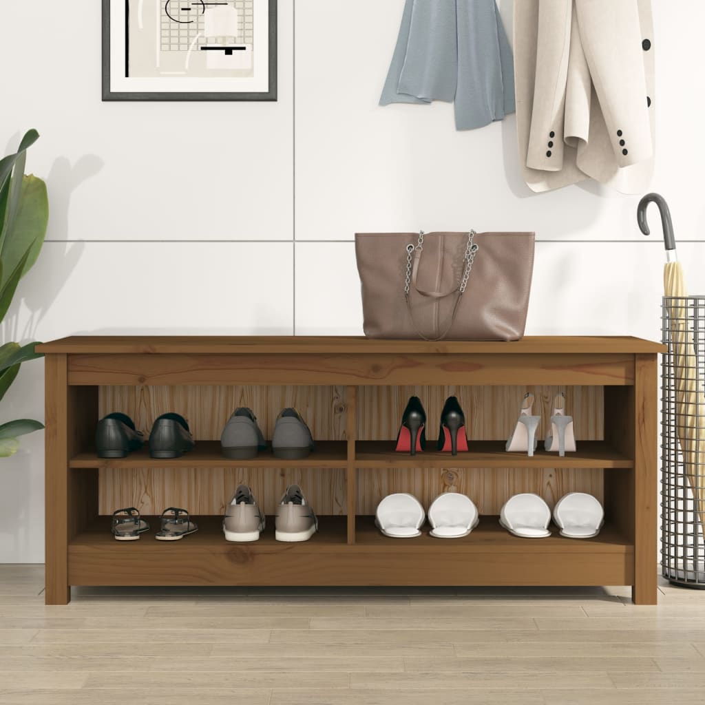 Bancă pentru pantofi, maro miere, 110x38x45,5 cm lemn masiv pin Lando - Lando