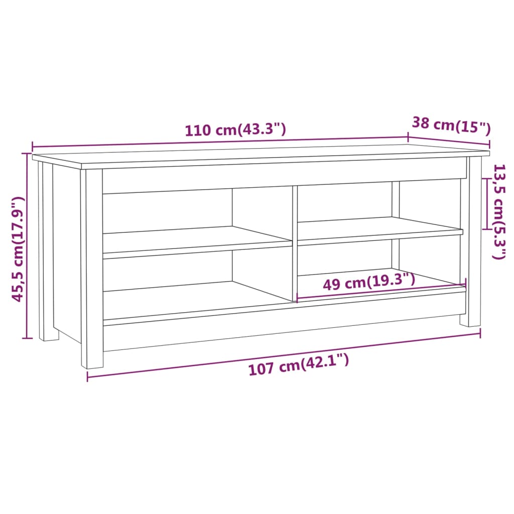 Bancă pentru pantofi, negru, 110x38x45,5 cm, lemn masiv de pin Lando - Lando