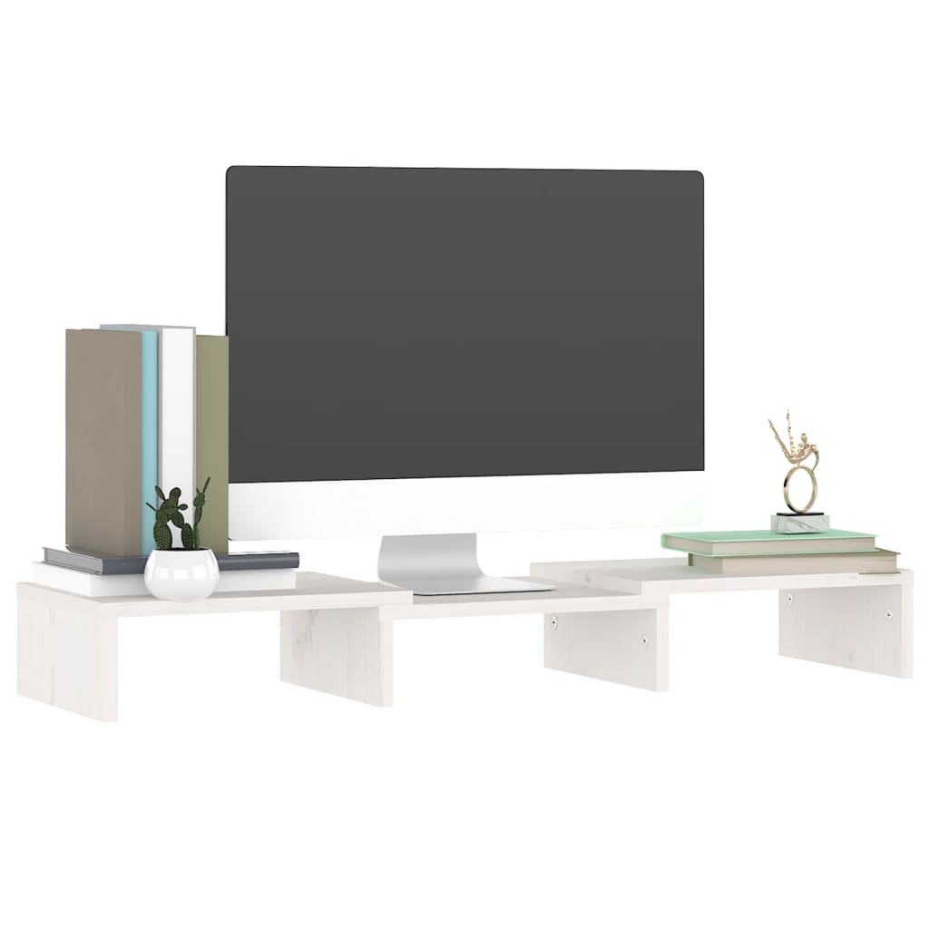 Stand pentru monitor, alb, 60x24x10,5 cm, lemn masiv de pin - Lando