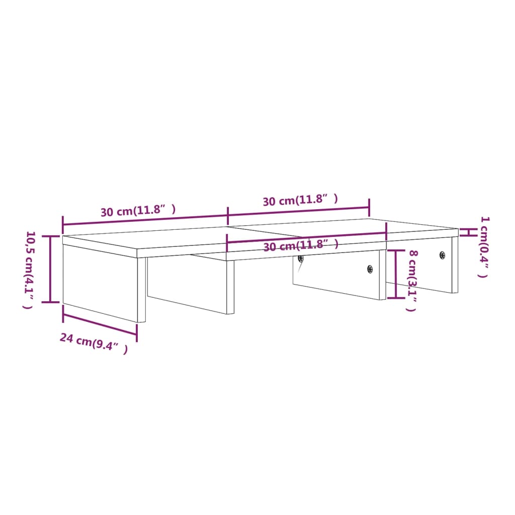 Stand pentru monitor, alb, 60x24x10,5 cm, lemn masiv de pin - Lando