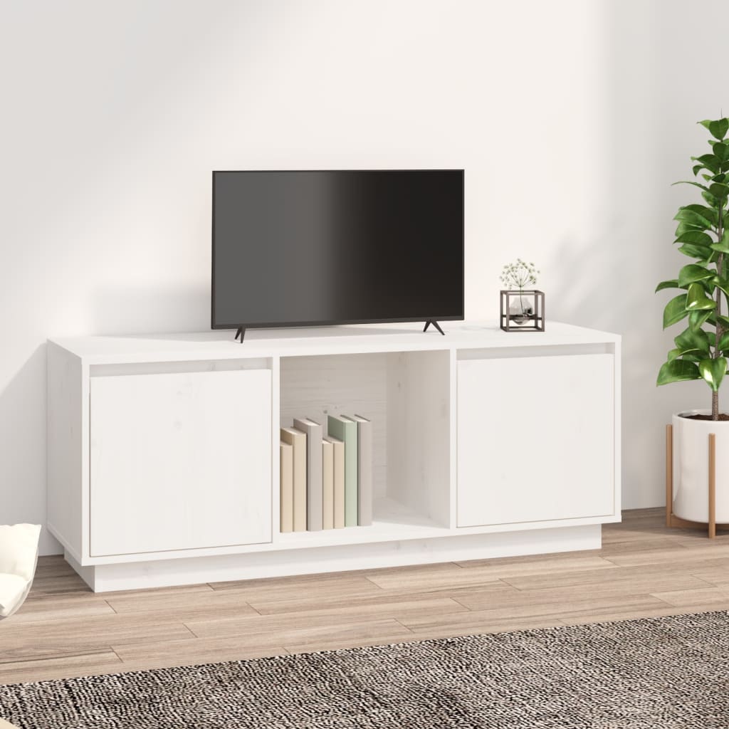 Comodă TV, alb, 110,5x35x44 cm, lemn masiv de pin Lando - Lando