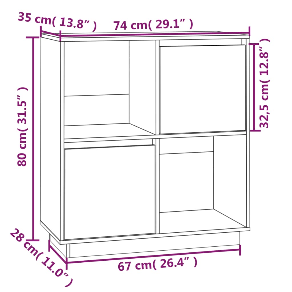 Servantă, gri, 74x35x80 cm, lemn masiv de pin Lando - Lando