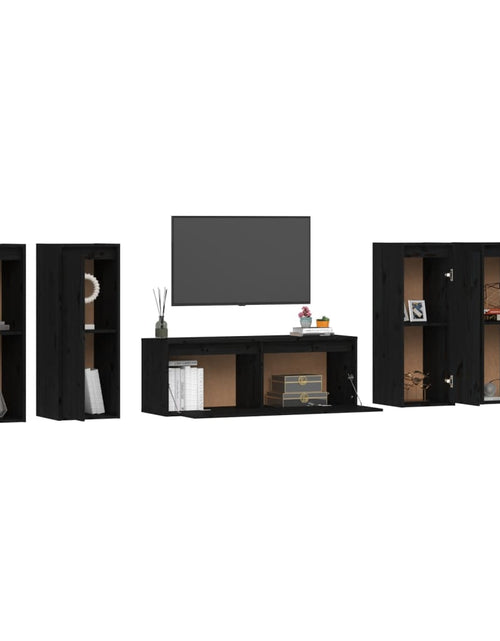 Încărcați imaginea în vizualizatorul Galerie, Comode TV, 5 buc., negru, lemn masiv de pin Lando - Lando
