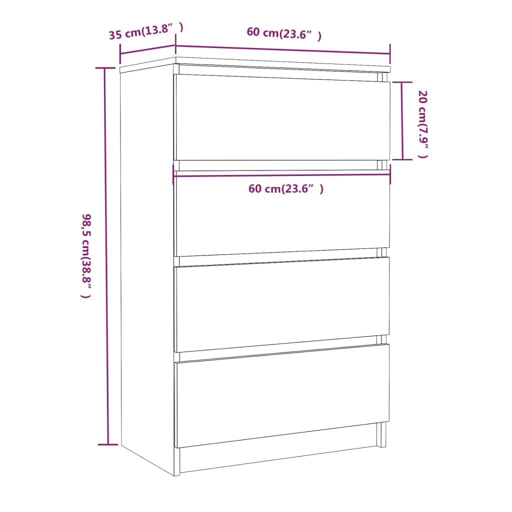 Servantă, stejar maro, 60x35x98,5 cm, lemn prelucrat - Lando