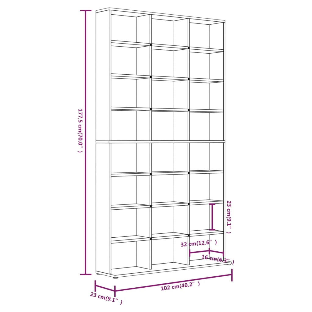 Dulap CD-uri, stejar fumuriu, 102x23x177,5 cm, lemn prelucrat - Lando