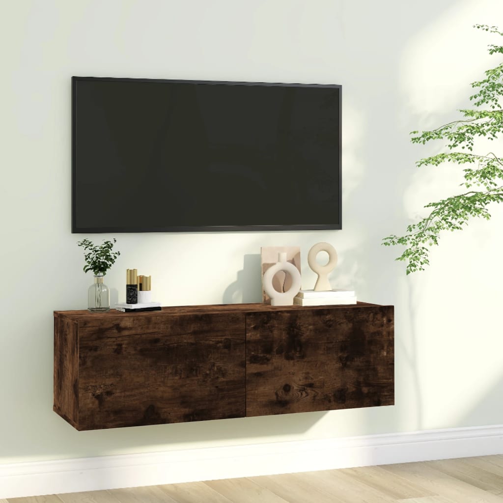 Comodă TV de perete, stejar afumat, 100x30x30 cm,lemn prelucrat Lando - Lando