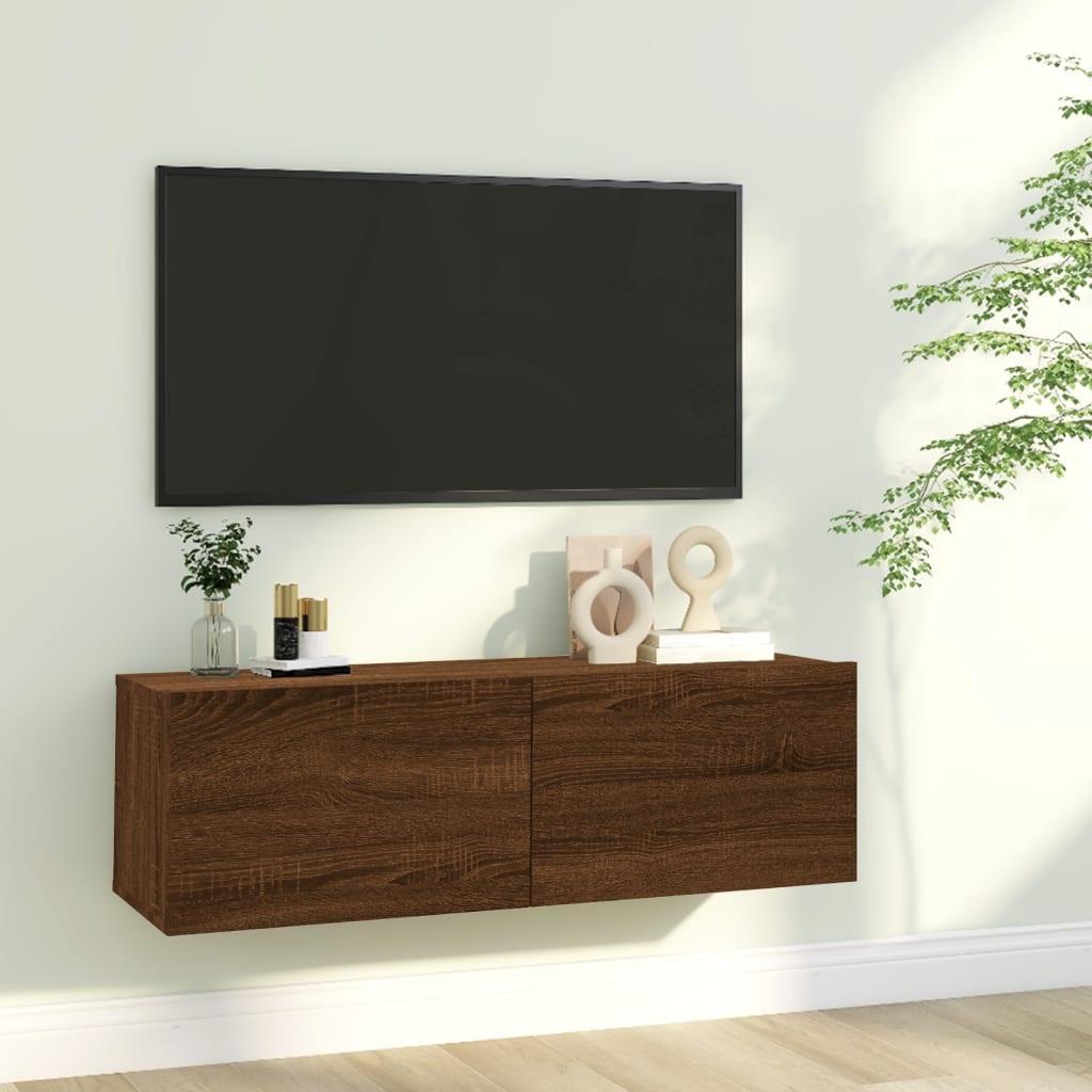 Comodă TV de perete, stejar maro, 100x30x30 cm, lemn prelucrat Lando - Lando
