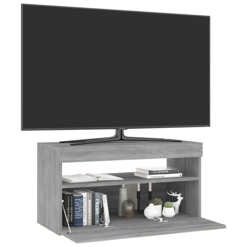 Comodă TV cu lumini LED, sonoma gri, 75x35x40 cm - Lando