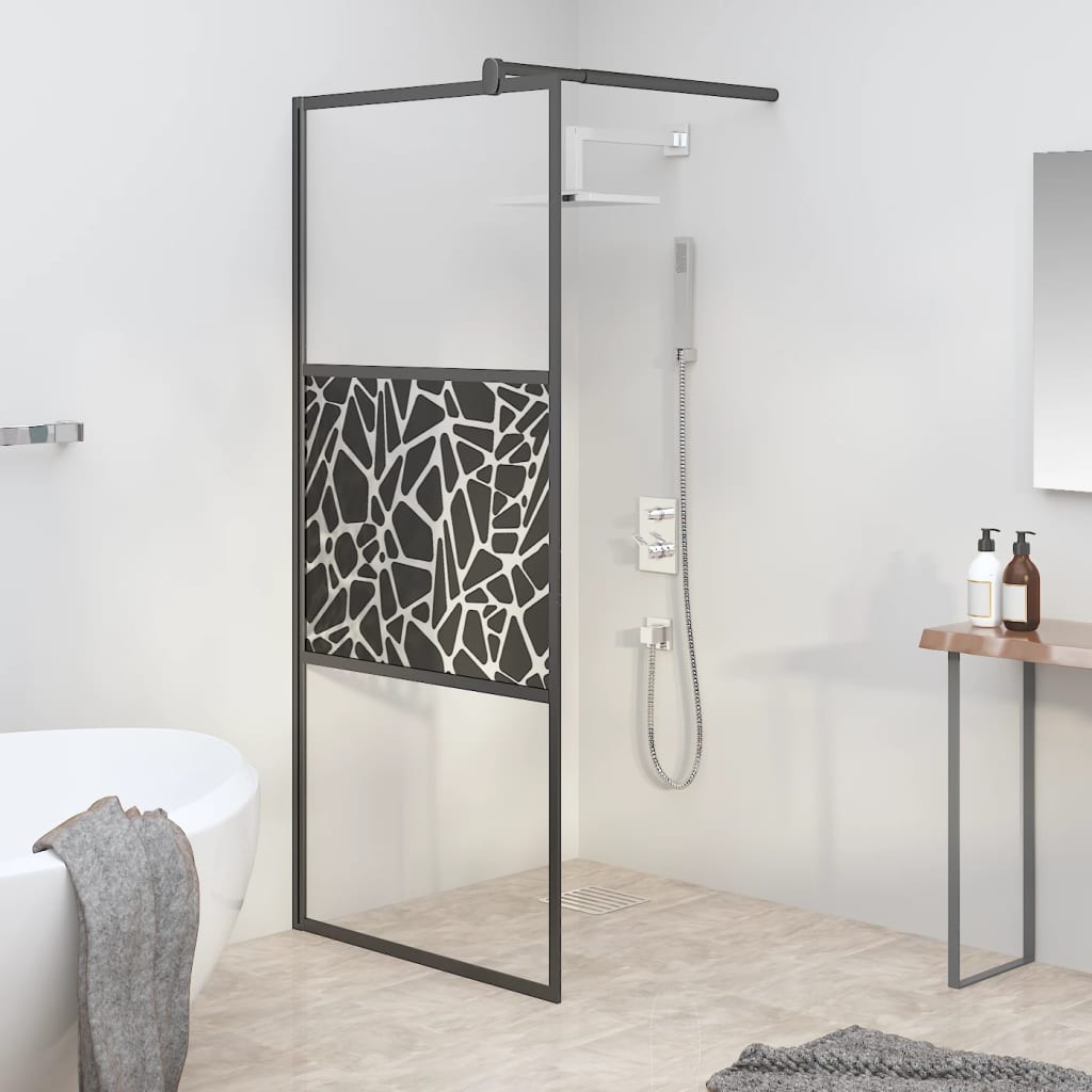 Paravan de duș walk-in negru 80x195 cm sticlă ESG model piatră - Lando