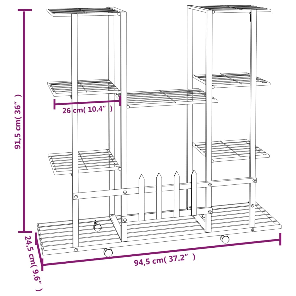 Suport pentru flori cu roți, 94,5x24,5x91,5 cm, alb, fier Lando - Lando