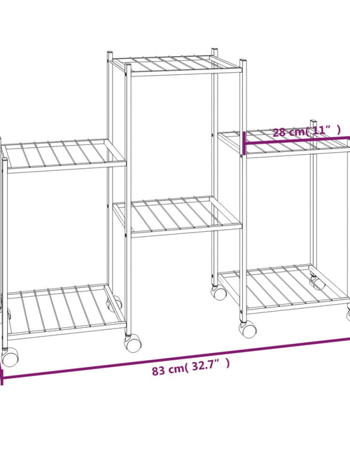 Загрузите изображение в средство просмотра галереи, Suport pentru flori cu roți, 83x25x63,5 cm, negru, fier Lando - Lando

