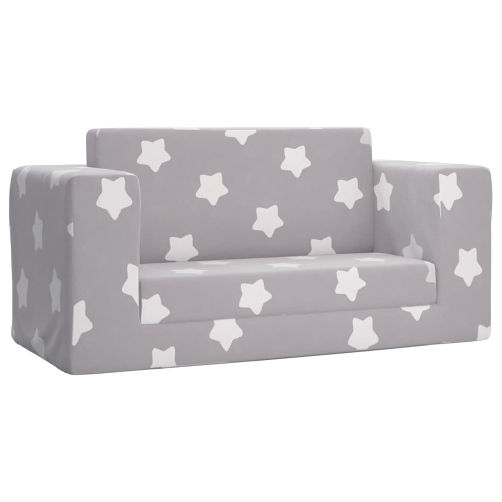 Canapea pentru copii 2 locuri, gri deschis cu stele, pluș moale - Lando