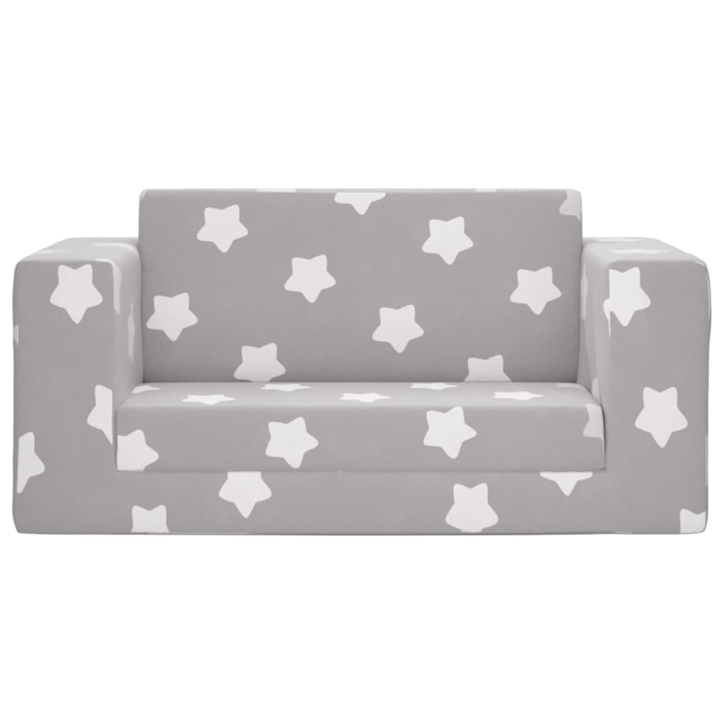 Canapea pentru copii 2 locuri, gri deschis cu stele, pluș moale - Lando