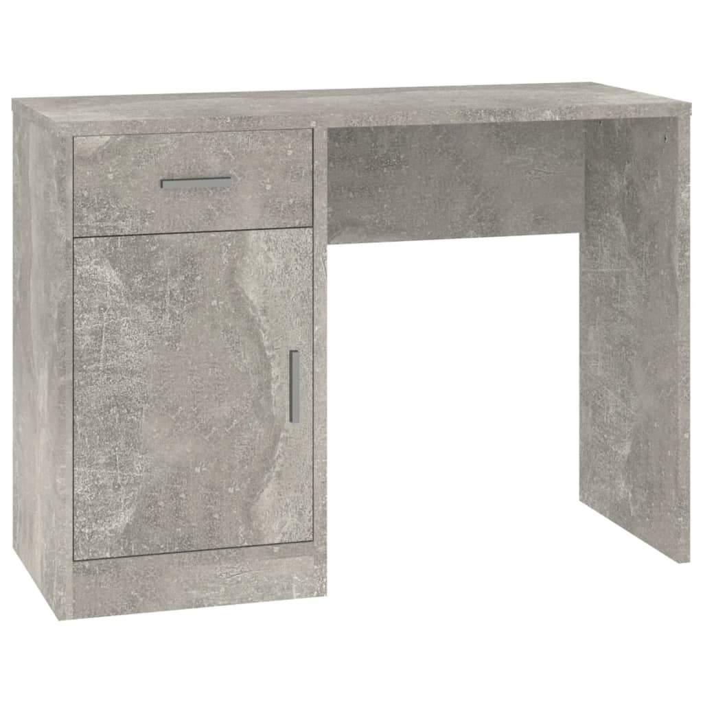 Birou cu sertar și dulap, gri beton 100x40x73 cm lemn prelucrat - Lando