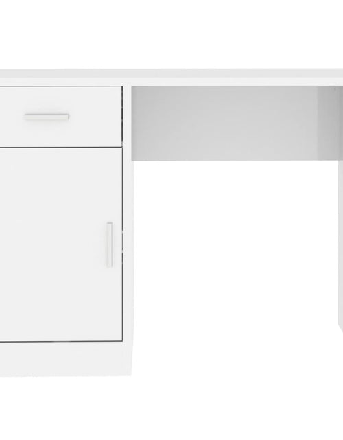 Загрузите изображение в средство просмотра галереи, Birou cu sertar și dulap, alb extralucios, 100x40x73 cm, lemn - Lando
