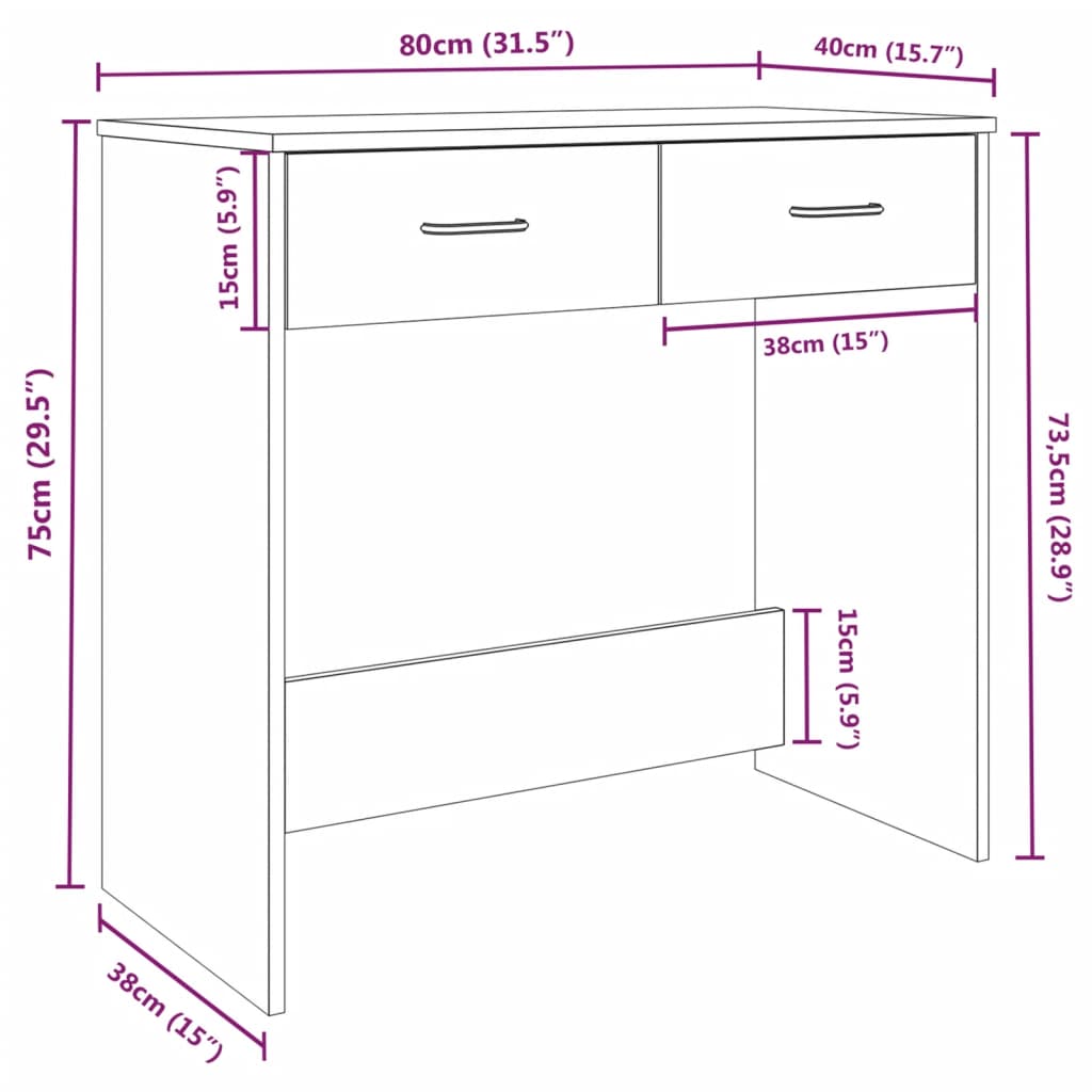 Birou, stejar fumuriu, 80x40x75 cm, lemn prelucrat - Lando