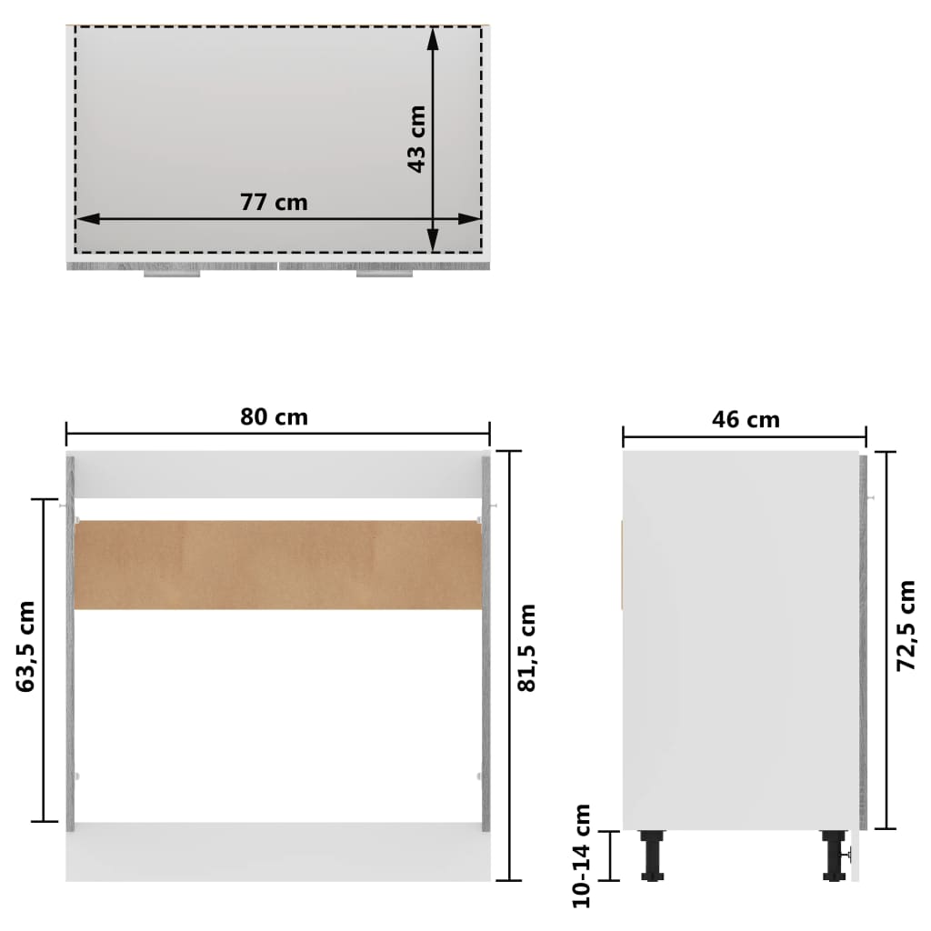 Dulap inferior de chiuvetă, gri sonoma, 80x46x81,5 cm, lemn - Lando