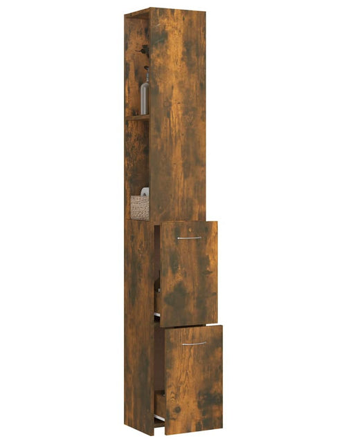 Încărcați imaginea în vizualizatorul Galerie, Dulap de baie, stejar afumat, 25x26,5x170 cm, lemn prelucrat - Lando
