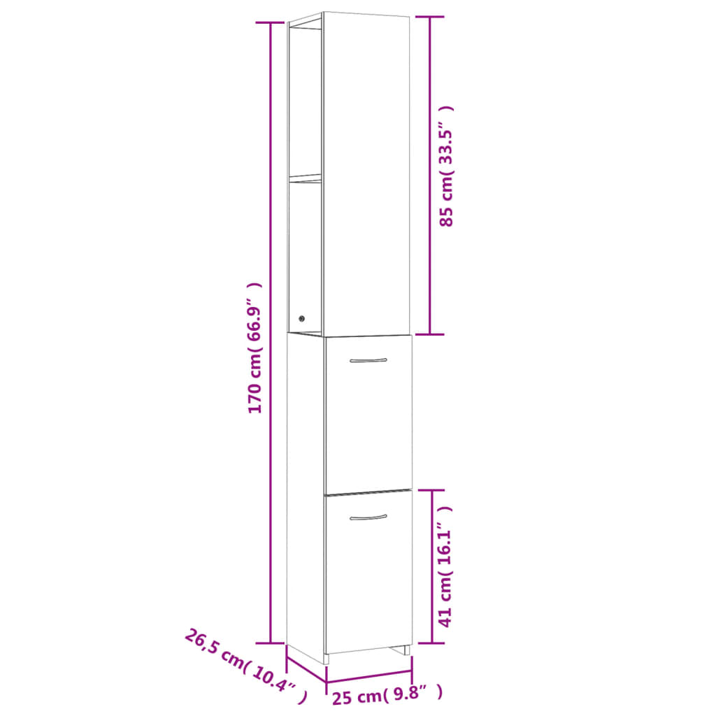 Dulap de baie, gri sonoma, 25x26,5x170 cm, lemn prelucrat - Lando