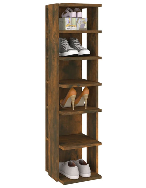 Загрузите изображение в средство просмотра галереи, Suport pantofi, stejar fumuriu, 27,5x27x102 cm, lemn prelucrat - Lando
