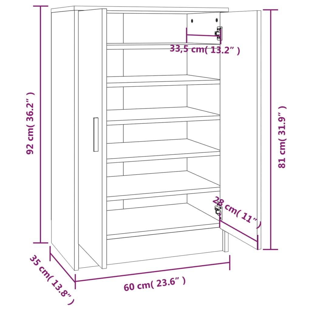 Pantofar, gri sonoma, 60x35x92 cm, lemn prelucrat - Lando