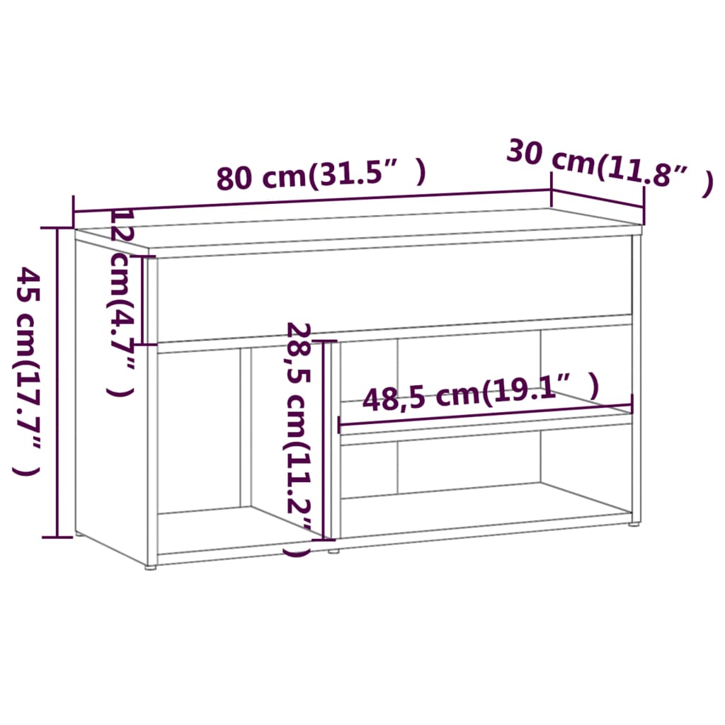 Bancă pentru pantofi stejar maro 80x30x45 cm lemn prelucrat - Lando