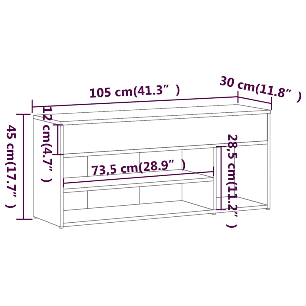 Bancă pentru pantofi gri sonoma 105x30x45 cm lemn prelucrat Lando - Lando