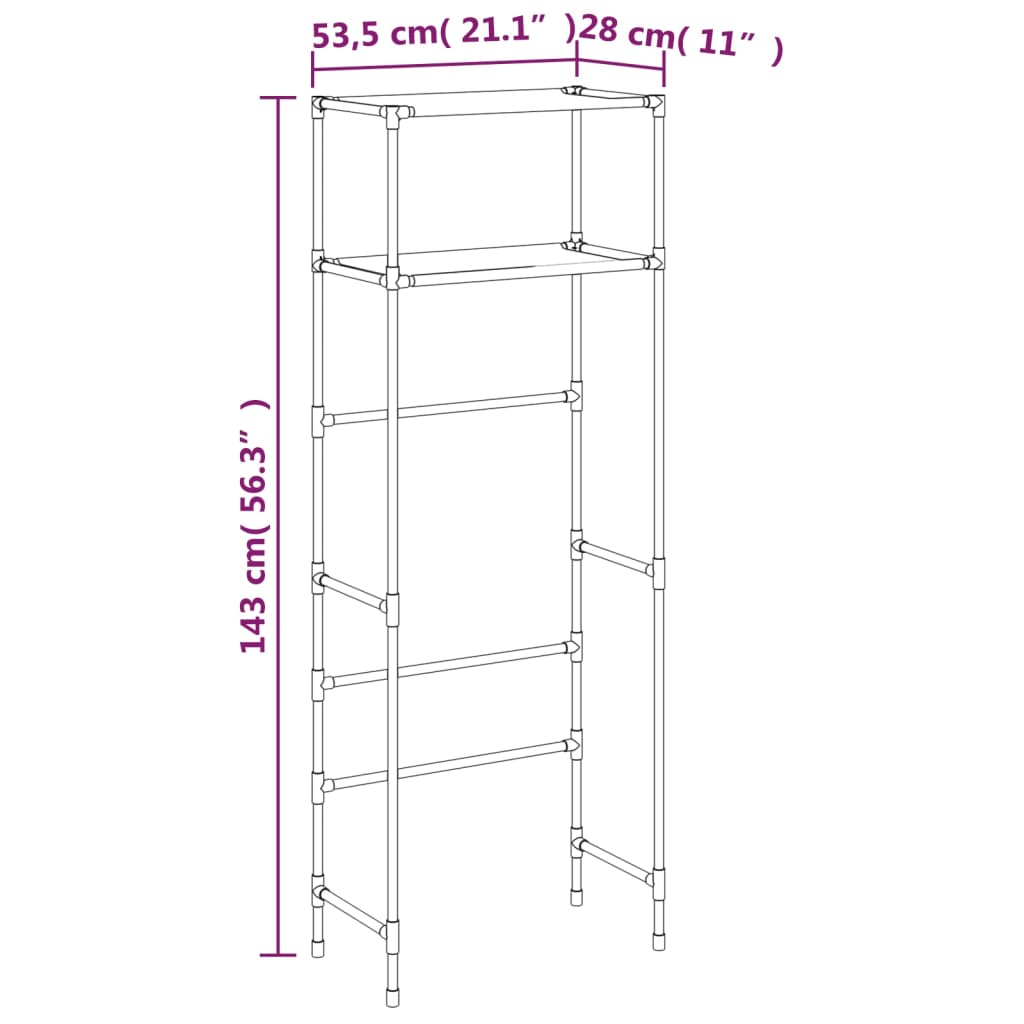 Etajeră deasupra toaletei 2 polițe, negru, 53,5x28x143 cm, fier Lando - Lando