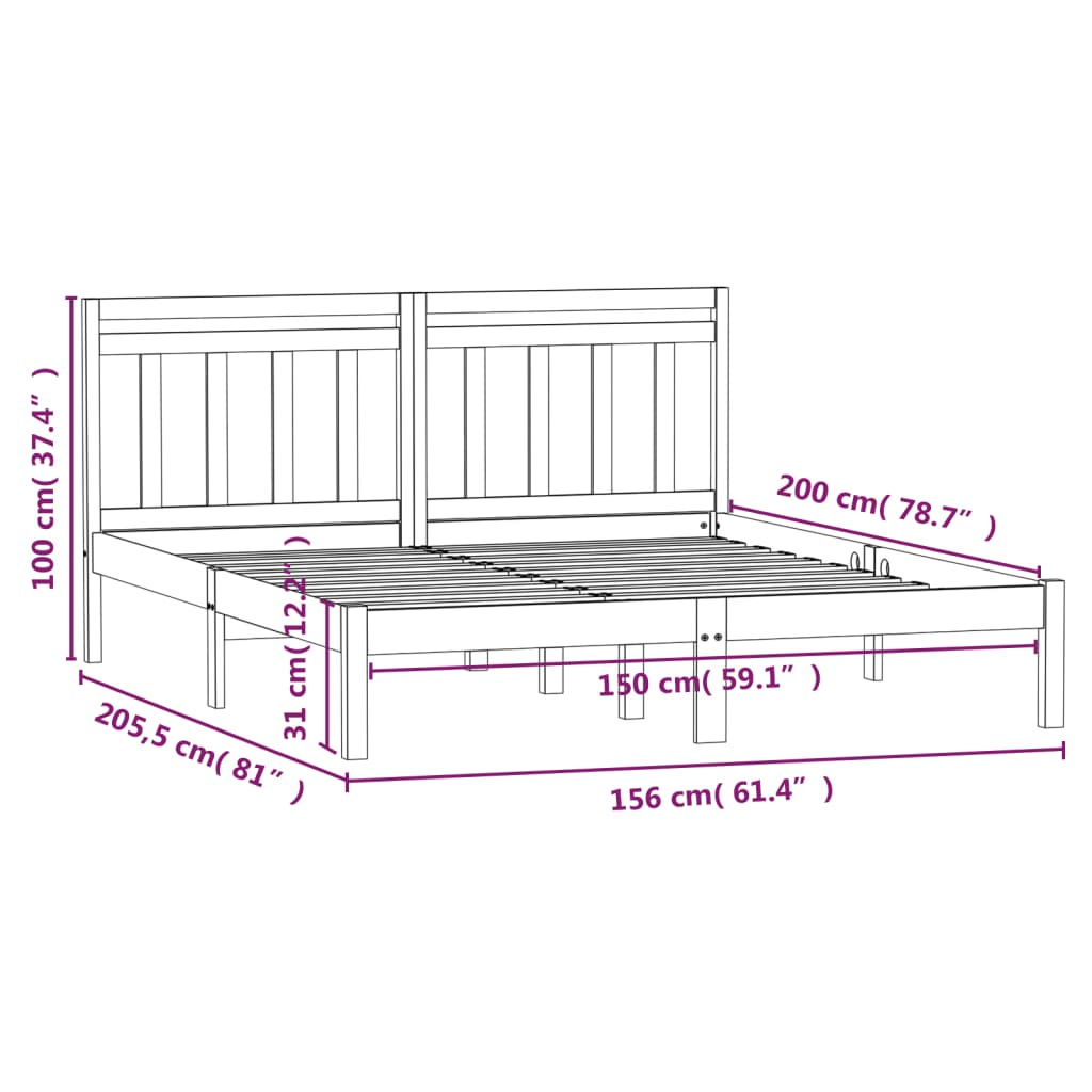 Cadru de pat 5FT King Size, 150x200 cm, lemn masiv - Lando