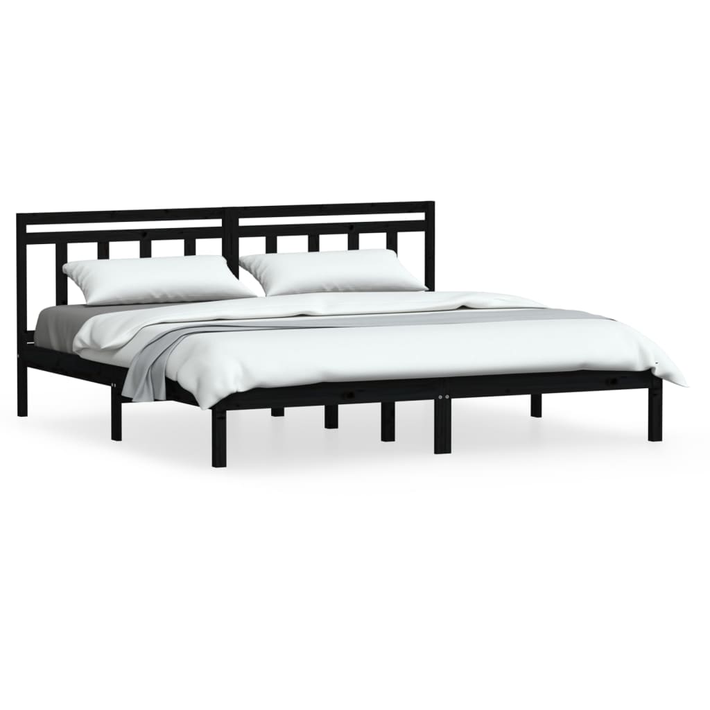 Cadru de pat Super King 6FT, negru, 180x200 cm, lemn masiv - Lando