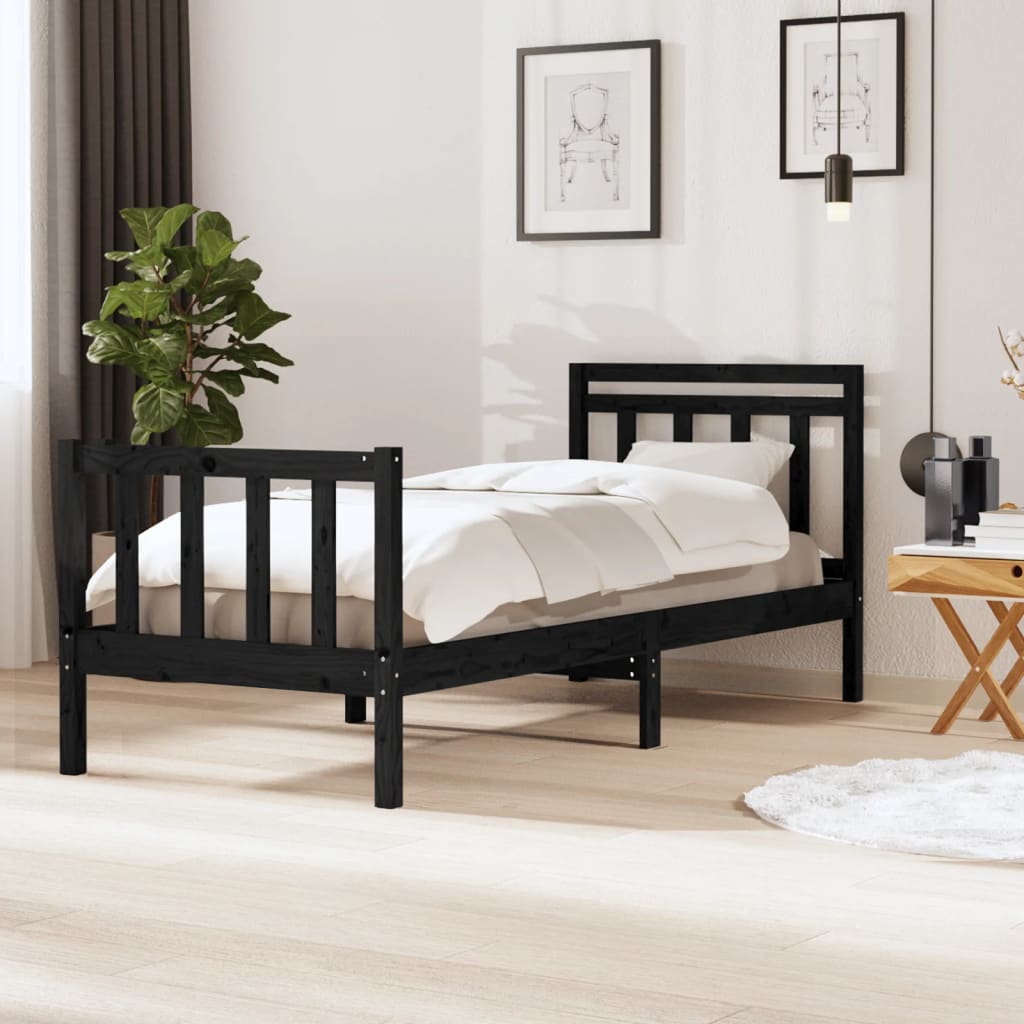 Cadru de pat, 100x200 cm, negru, lemn masiv - Lando