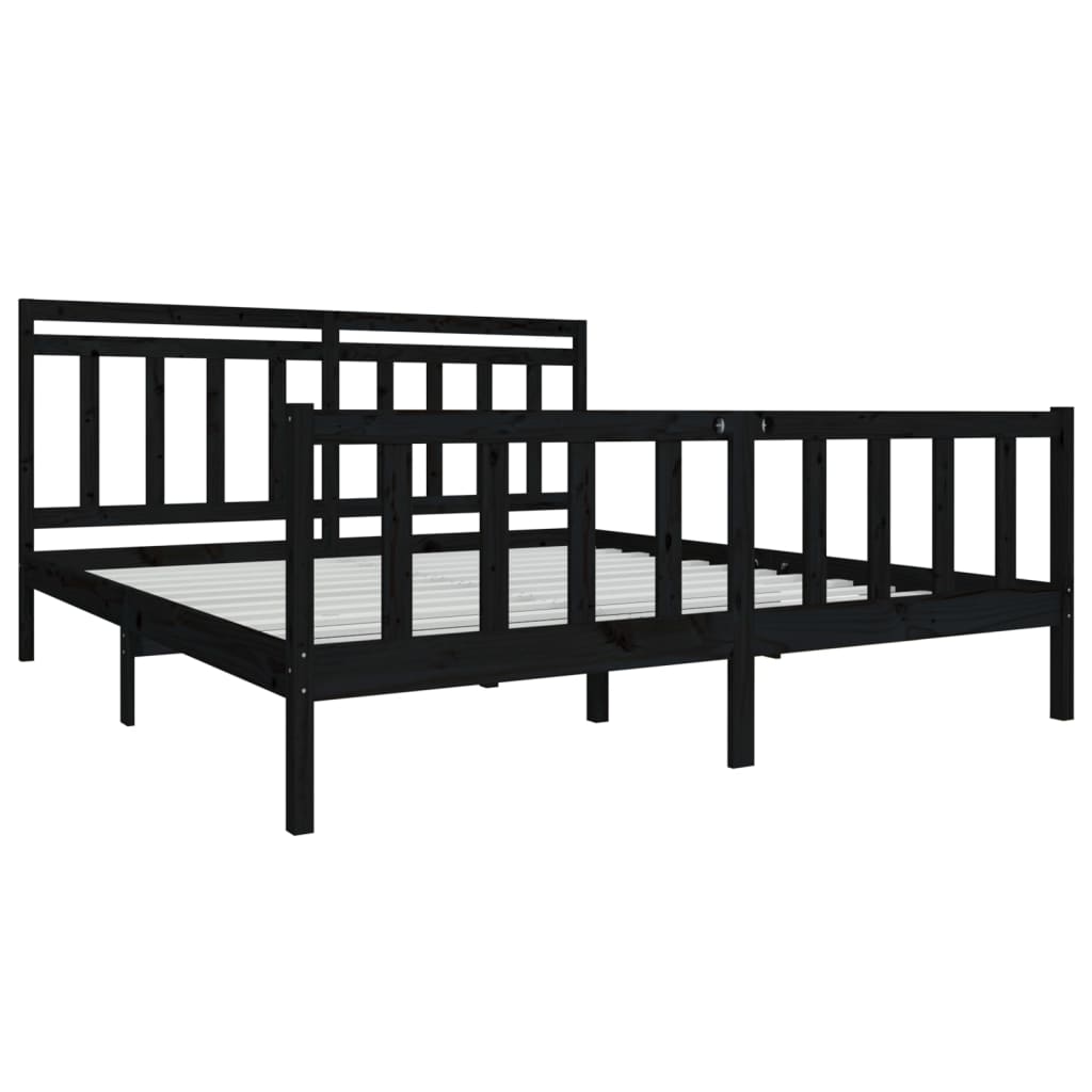 Cadru de pat Super King 6FT, negru, 180x200 cm, lemn masiv - Lando