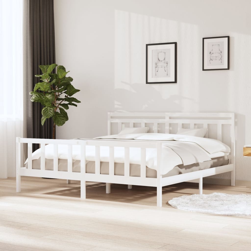 Cadru de pat, alb, 200x200 cm, lemn masiv - Lando