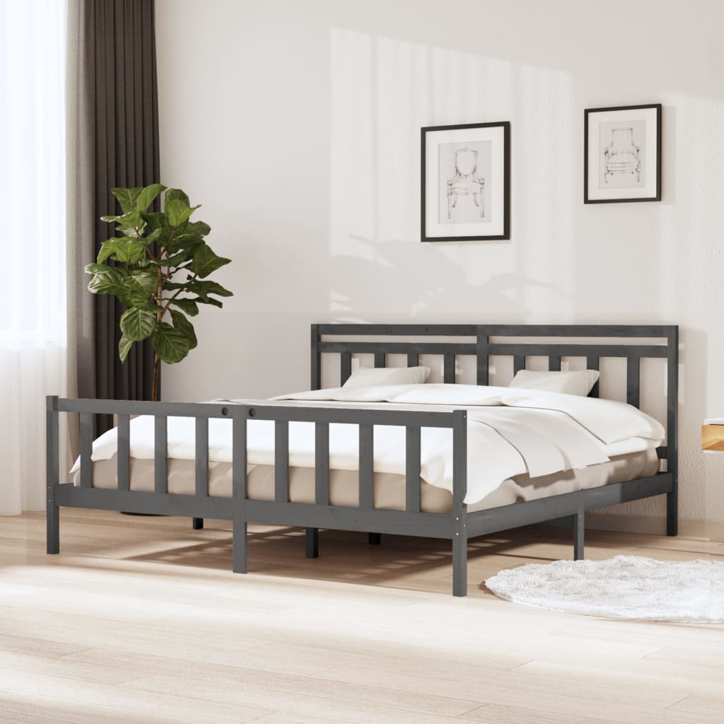 Cadru de pat, gri , 200x200 cm, lemn masiv - Lando