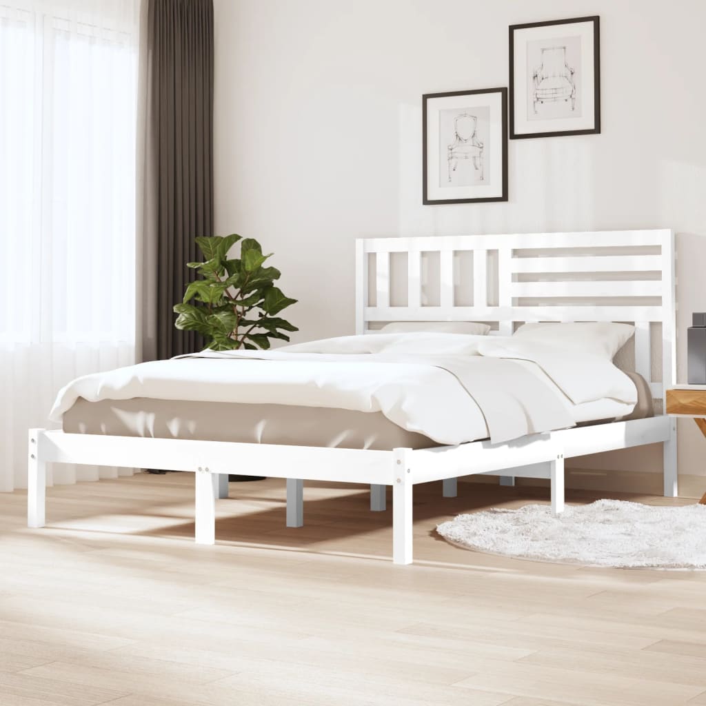 Cadru de pat dublu mic, 120x190 cm, alb, lemn masiv de pin - Lando