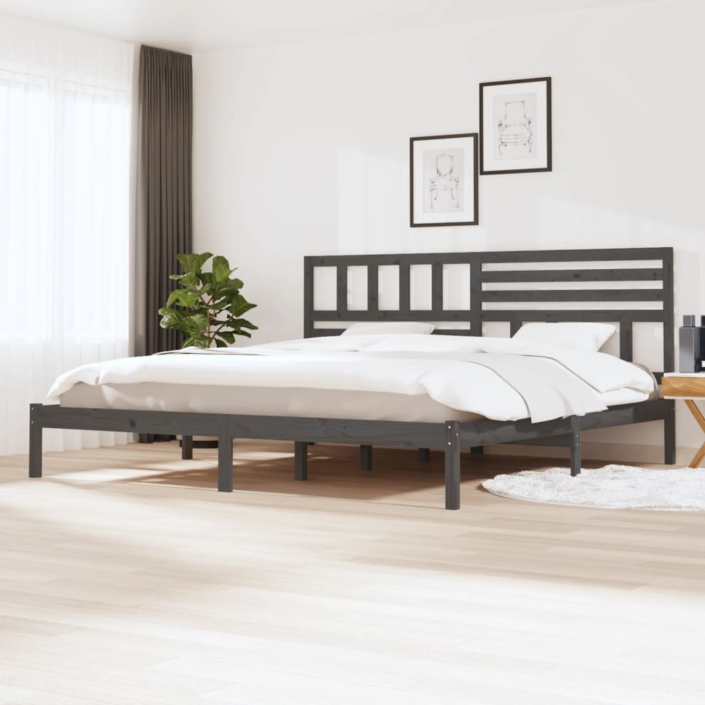 Cadru de pat, gri, 200 x 200 cm, lemn masiv de pin - Lando