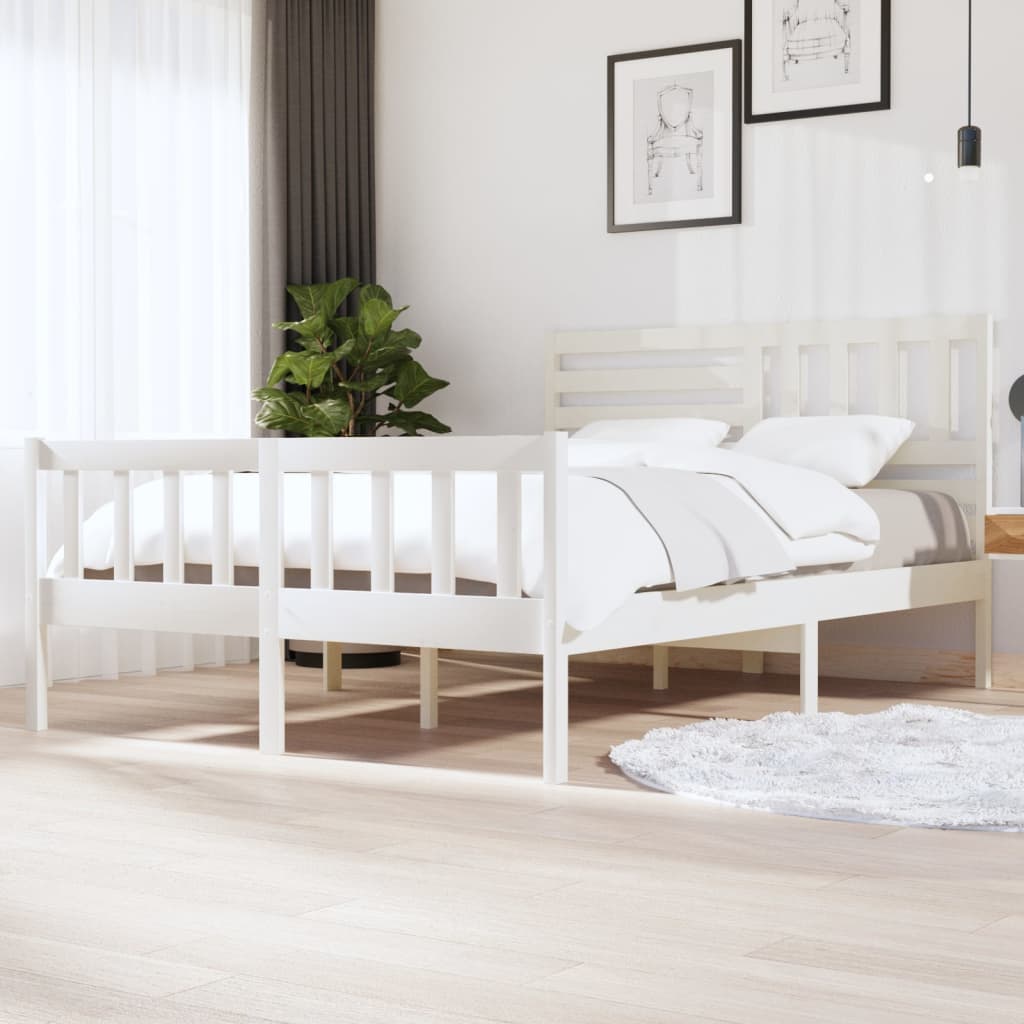 Cadru de pat, alb, 140x200 cm, lemn masiv - Lando