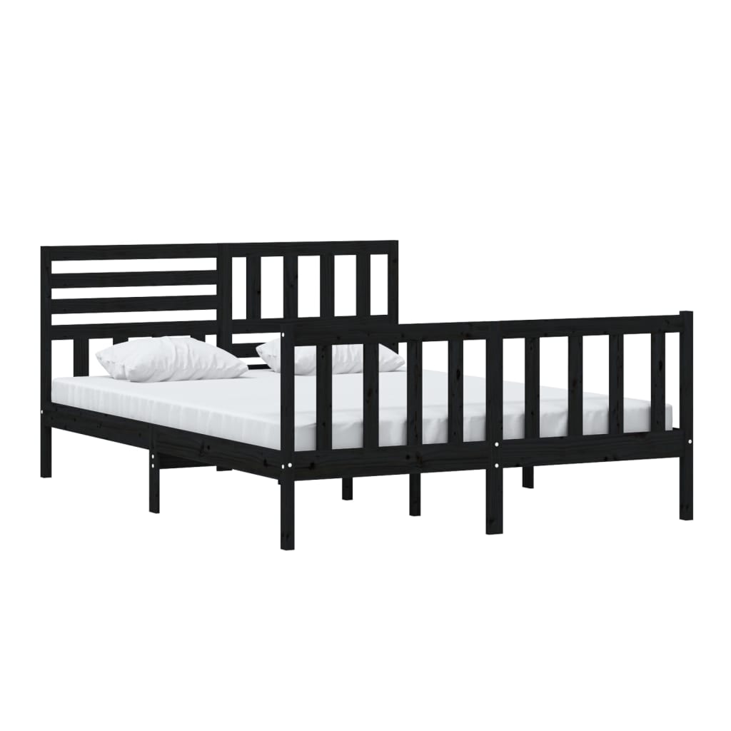 Cadru de pat 5FT King Size, negru, 150x200 cm, lemn masiv - Lando