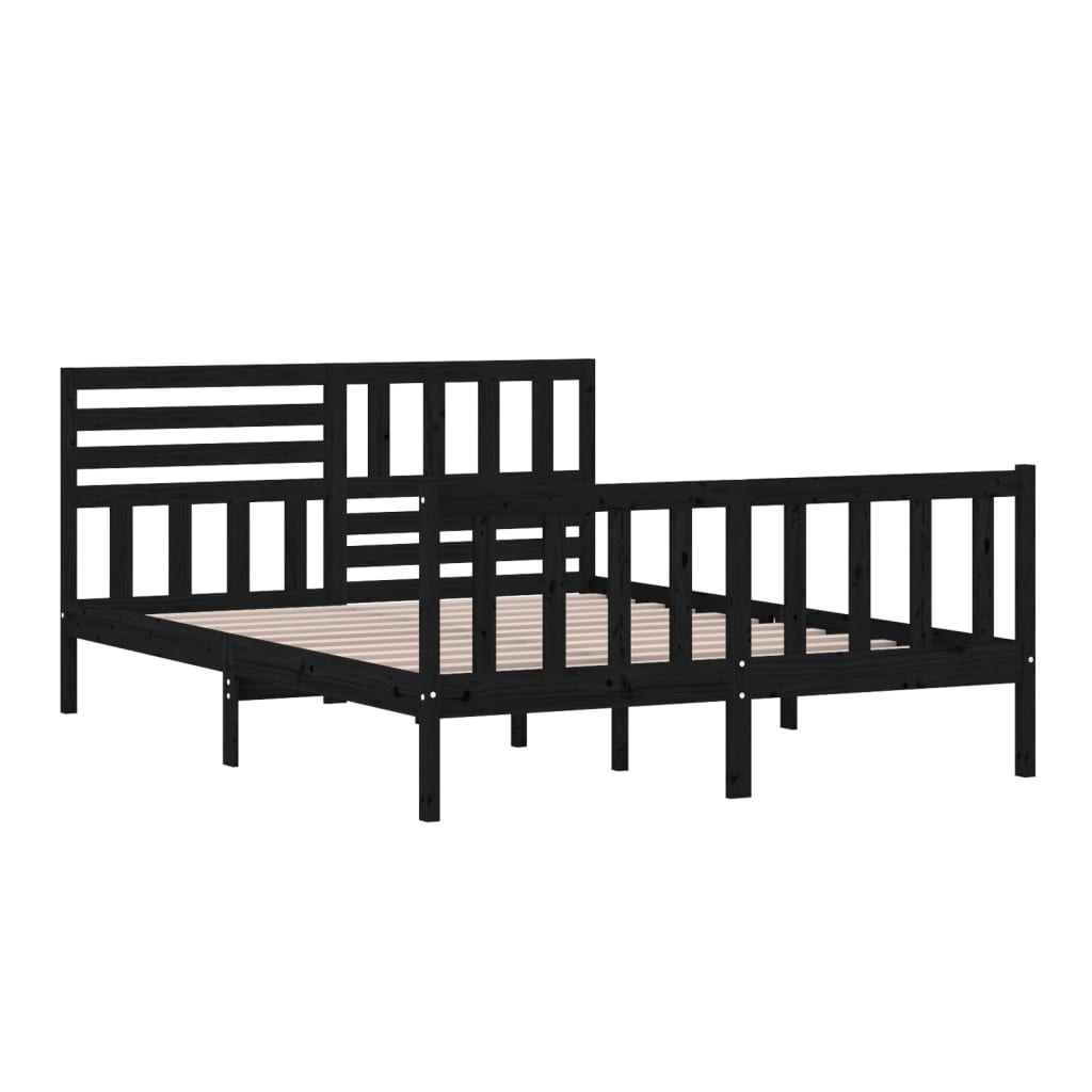 Cadru de pat 5FT King Size, negru, 150x200 cm, lemn masiv - Lando