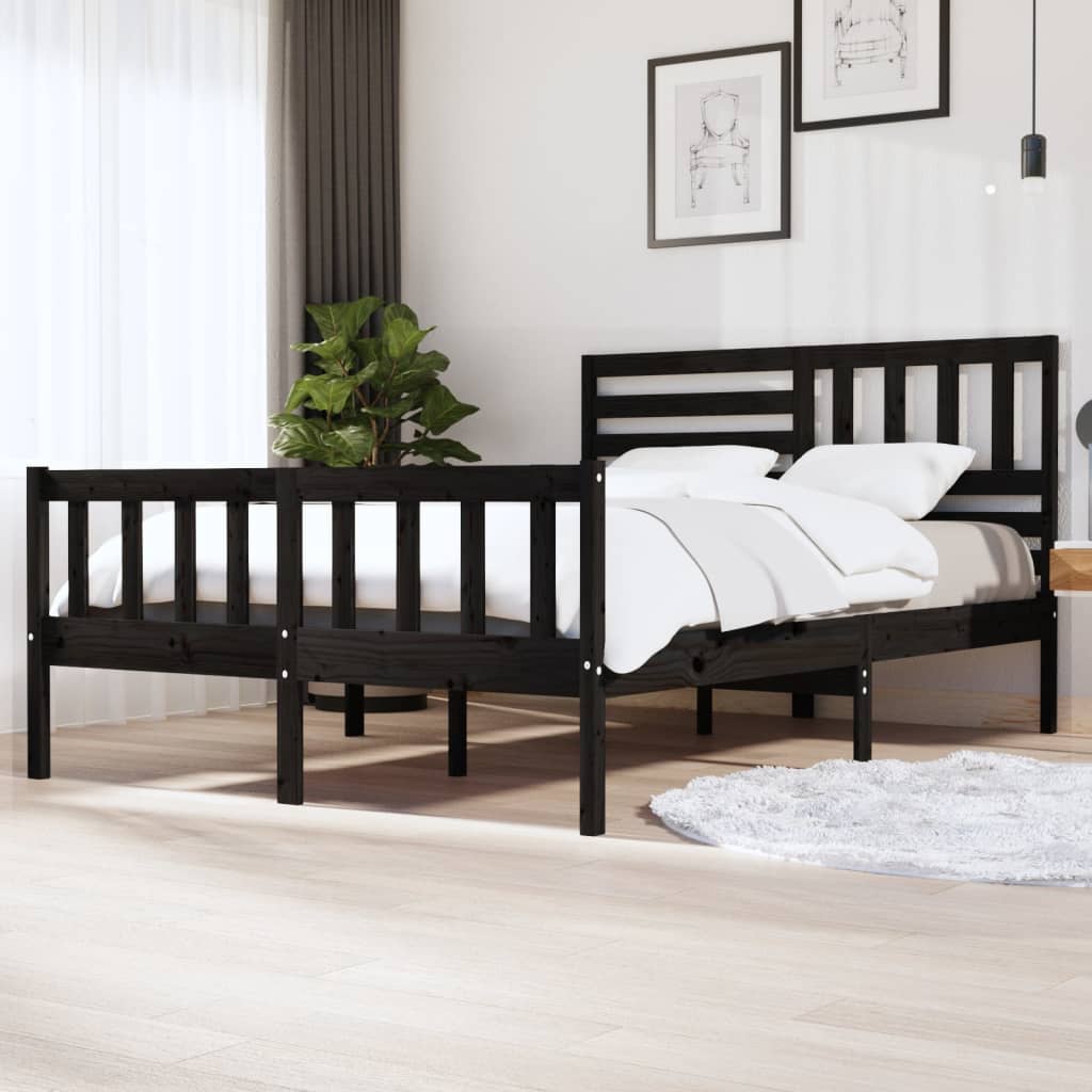 Cadru de pat 5FT King Size, negru, 150x200 cm, lemn masiv - Lando