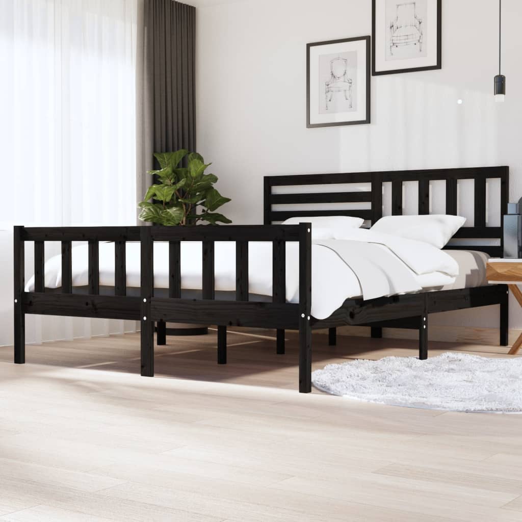 Cadru de pat Super King 6FT, negru, 180x200 cm, lemn masiv - Lando