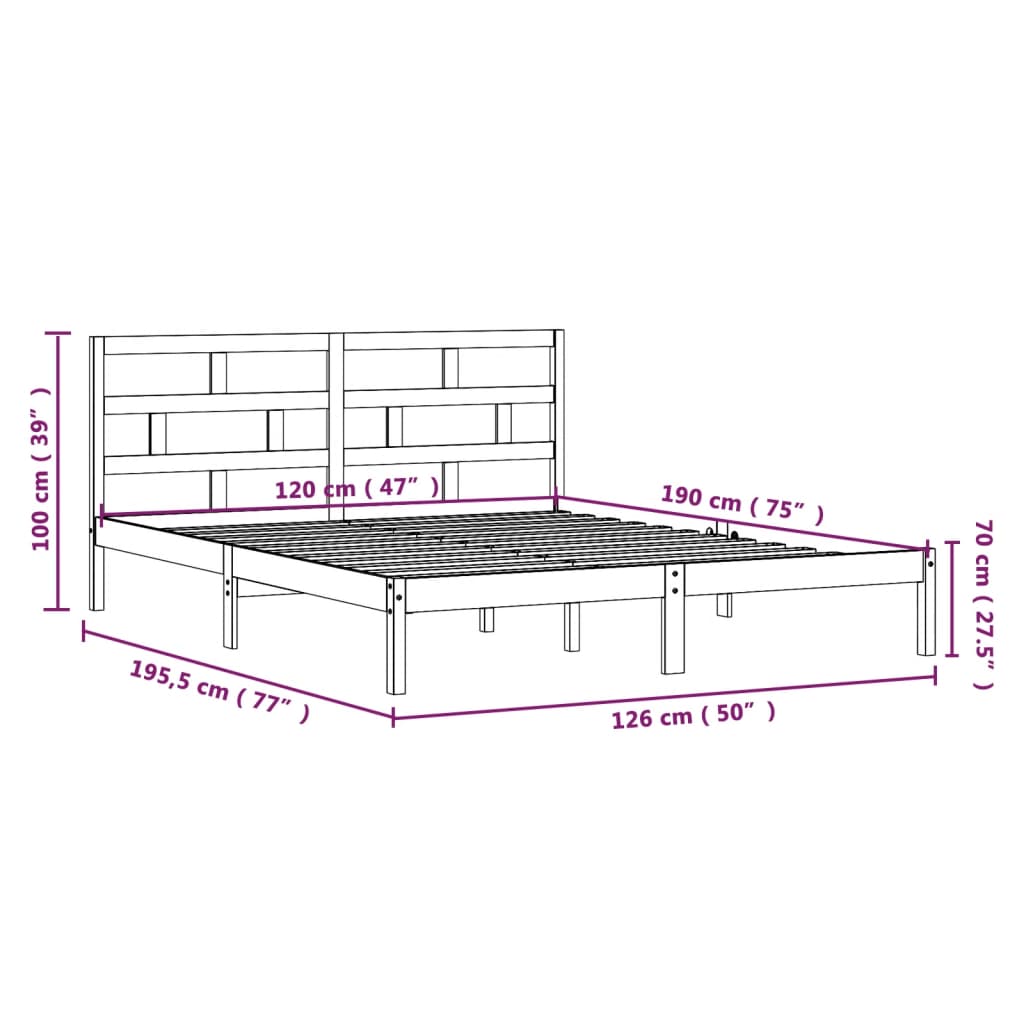 Cadru de pat 4FT Small Double, alb, 120x190 cm, lemn masiv - Lando