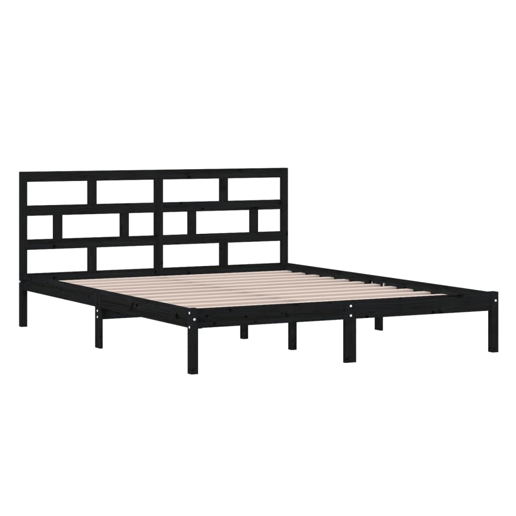Cadru de pat mic dublu 4FT, negru, 120x190 cm, lemn masiv - Lando